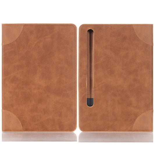 For Samsung Galaxy Tab S9 Retro Book Leather Tablet Case(Light Brown) by bashfashion