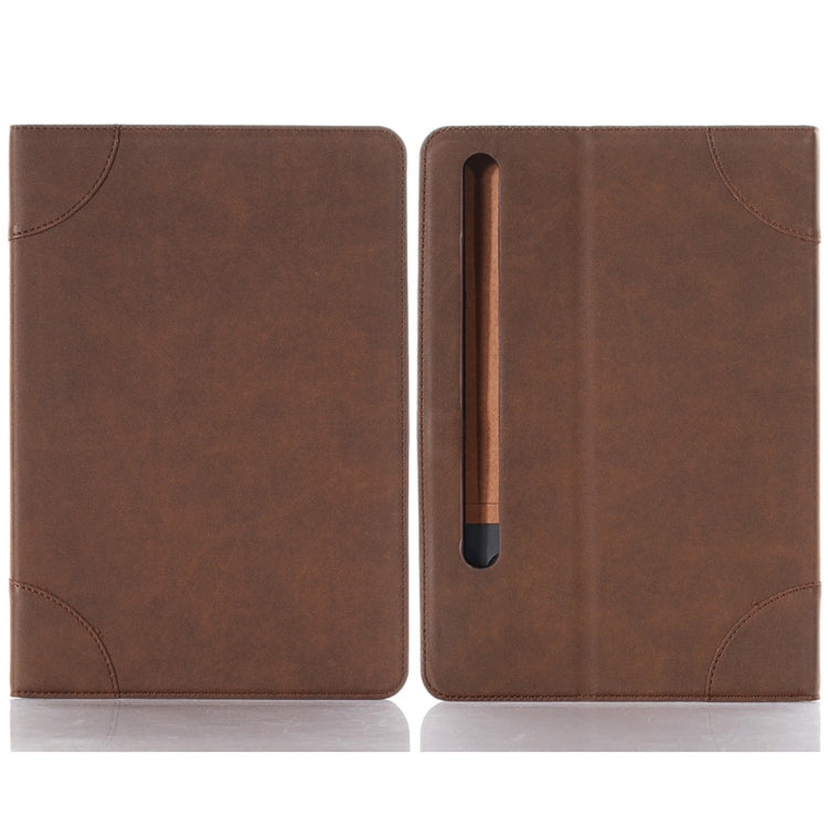 For Samsung Galaxy Tab S9 Retro Book Leather Tablet Case(Dark Brown) by bashfashion