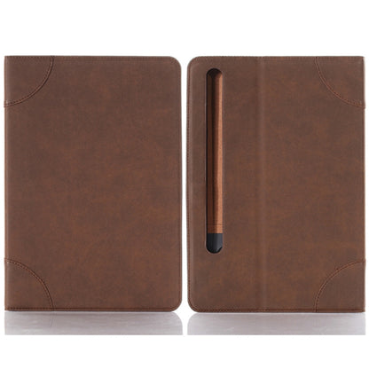For Samsung Galaxy Tab S9 Retro Book Leather Tablet Case(Dark Brown) by bashfashion