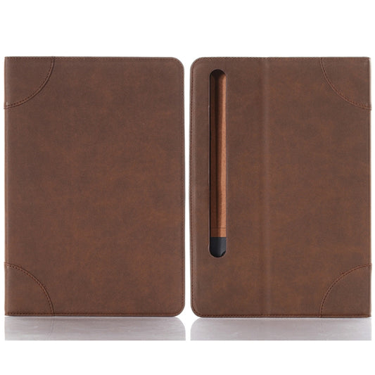 For Samsung Galaxy Tab S9 Retro Book Leather Tablet Case(Dark Brown) by bashfashion