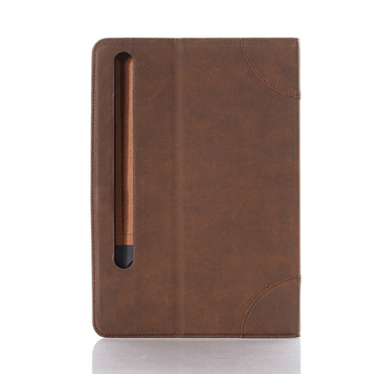 For Samsung Galaxy Tab S9 Retro Book Leather Tablet Case(Dark Brown) by bashfashion