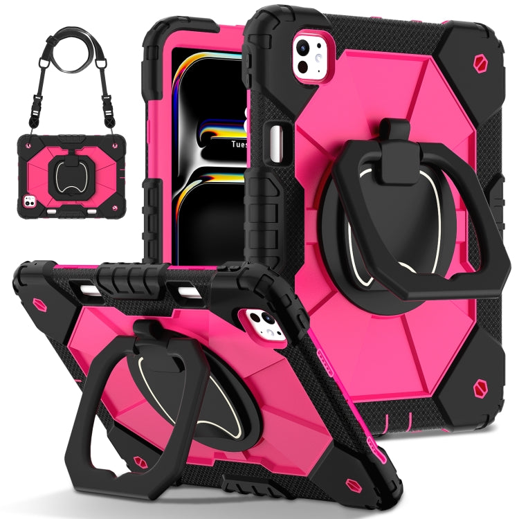 For iPad Pro 11 2025 / 2024 Contrast Color Robot Silicone Hybrid PC Tablet Case(Black Rose Red) by bashfashion