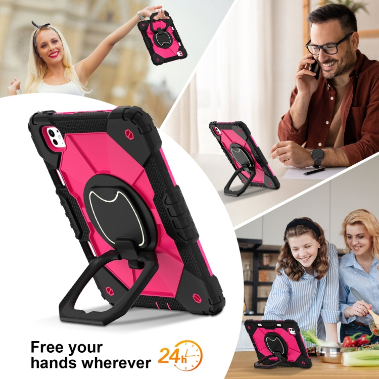 For iPad Pro 11 2025 / 2024 Contrast Color Robot Silicone Hybrid PC Tablet Case(Black Rose Red) by bashfashion
