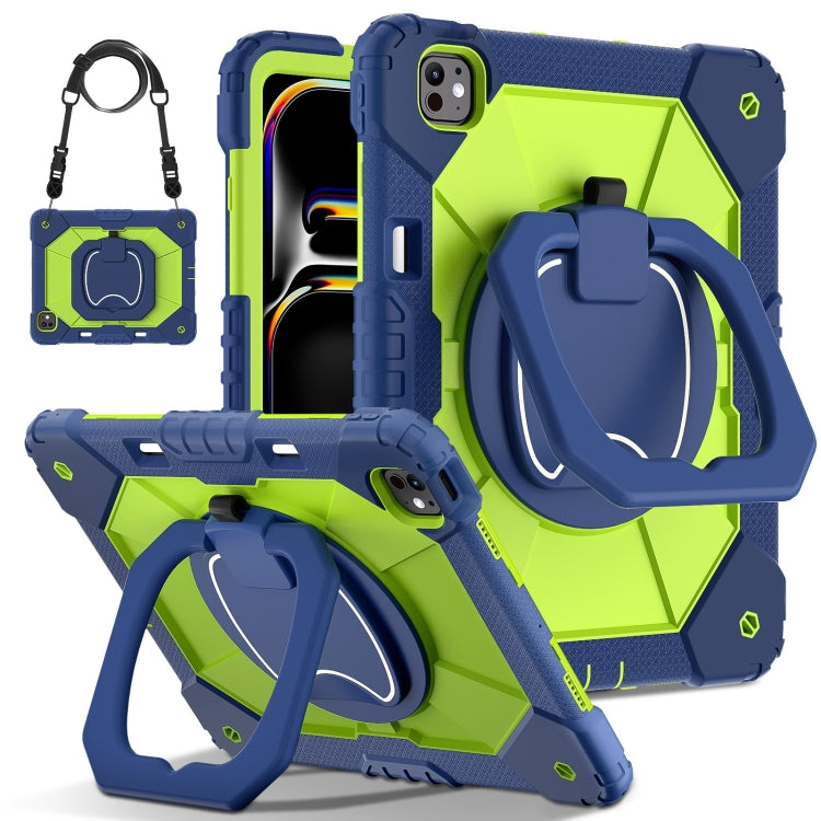 For iPad Pro 13 2025 / 2024 Contrast Color Robot Silicone Hybrid PC Tablet Case(Navy Yellow Green) by bashfashion