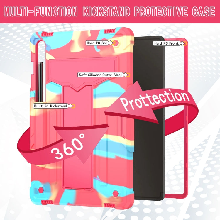 For Samsung Galaxy Tab S9 FE / S9 T Holder Robot Silicone Hybrid PC Tablet Case(Camouflage Rose Red) by bashfashion