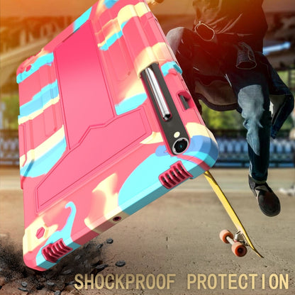 For Samsung Galaxy Tab S9 FE / S9 T Holder Robot Silicone Hybrid PC Tablet Case(Camouflage Rose Red) by bashfashion