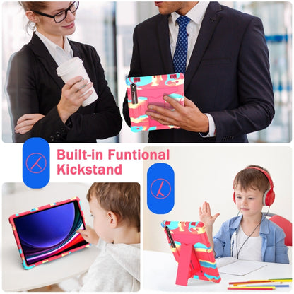 For Samsung Galaxy Tab S9 FE / S9 T Holder Robot Silicone Hybrid PC Tablet Case(Camouflage Rose Red) by bashfashion