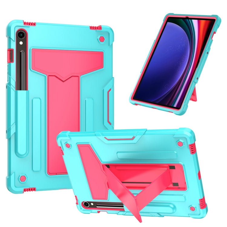 For Samsung Galaxy Tab S9 FE / S9 T Holder Robot Silicone Hybrid PC Tablet Case(Mint Rose Red) by bashfashion