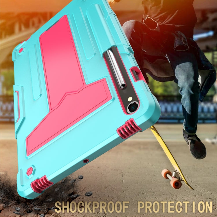 For Samsung Galaxy Tab S9 FE / S9 T Holder Robot Silicone Hybrid PC Tablet Case(Mint Rose Red) by bashfashion