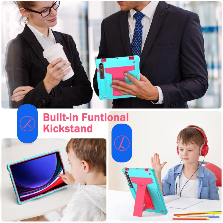 For Samsung Galaxy Tab S9 FE / S9 T Holder Robot Silicone Hybrid PC Tablet Case(Mint Rose Red) by bashfashion