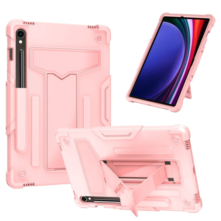 For Samsung Galaxy Tab S9 FE / S9 T Holder Robot Silicone Hybrid PC Tablet Case(Rose Gold) by bashfashion