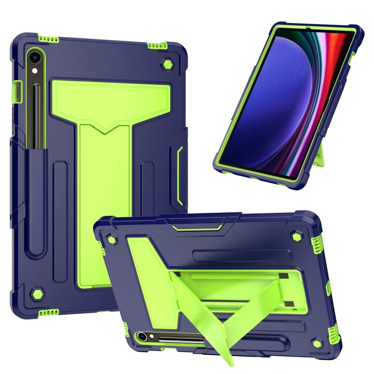 For Samsung Galaxy Tab S9 FE / S9 T Holder Robot Silicone Hybrid PC Tablet Case(Navy Yellow Green) by bashfashion