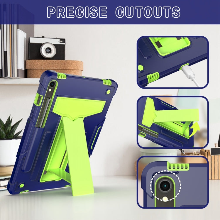 For Samsung Galaxy Tab S9 FE / S9 T Holder Robot Silicone Hybrid PC Tablet Case(Navy Yellow Green) by bashfashion