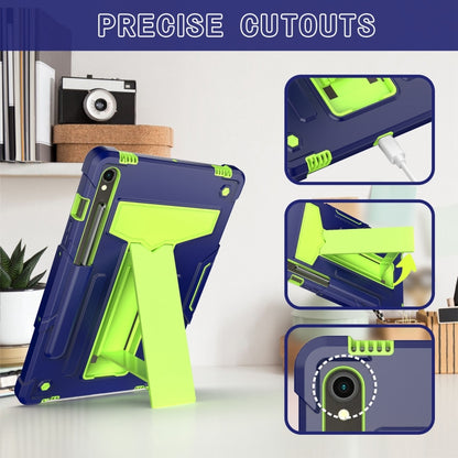 For Samsung Galaxy Tab S9 FE / S9 T Holder Robot Silicone Hybrid PC Tablet Case(Navy Yellow Green) by bashfashion