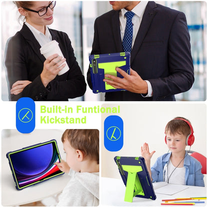 For Samsung Galaxy Tab S9 FE / S9 T Holder Robot Silicone Hybrid PC Tablet Case(Navy Yellow Green) by bashfashion
