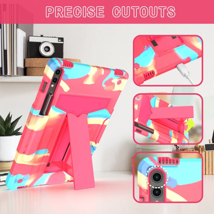 For Samsung Galaxy Tab S9 FE+ / S9+ T Holder Robot Silicone Hybrid PC Tablet Case(Camouflage Rose Red) by bashfashion
