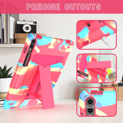 For Samsung Galaxy Tab S9 FE+ / S9+ T Holder Robot Silicone Hybrid PC Tablet Case(Camouflage Rose Red) by bashfashion