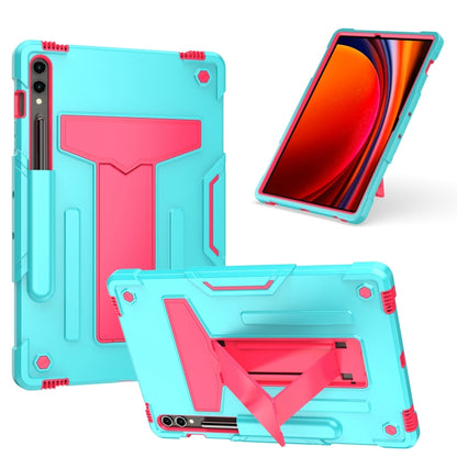 For Samsung Galaxy Tab S9 FE+ / S9+ T Holder Robot Silicone Hybrid PC Tablet Case(Mint Rose Red) by bashfashion