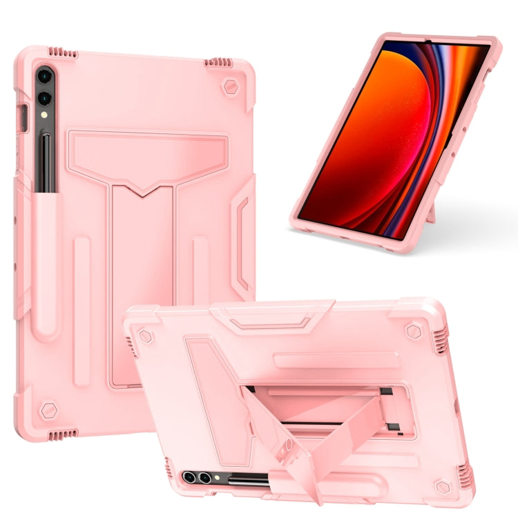 For Samsung Galaxy Tab S9 FE+ / S9+ T Holder Robot Silicone Hybrid PC Tablet Case(Rose Gold) by bashfashion