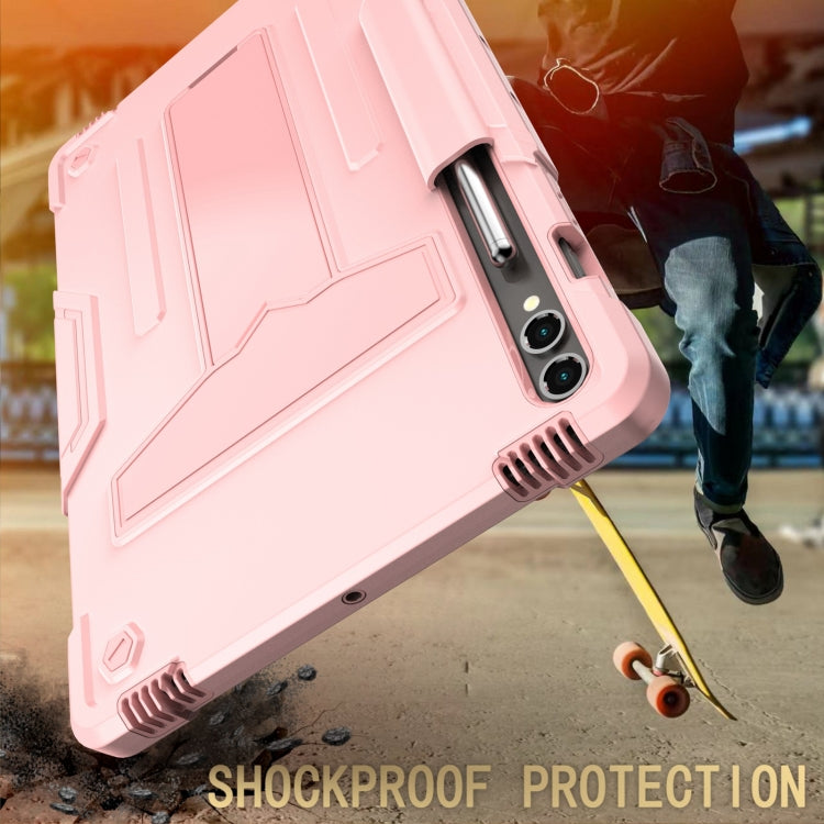For Samsung Galaxy Tab S9 FE+ / S9+ T Holder Robot Silicone Hybrid PC Tablet Case(Rose Gold) by bashfashion