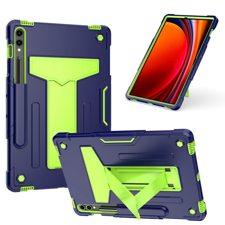 For Samsung Galaxy Tab S9 FE+ / S9+ T Holder Robot Silicone Hybrid PC Tablet Case(Navy Yellow Green) by bashfashion