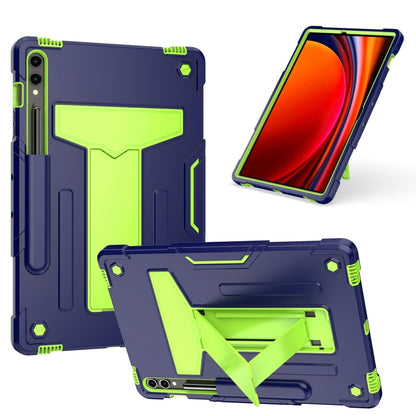 For Samsung Galaxy Tab S9 FE+ / S9+ T Holder Robot Silicone Hybrid PC Tablet Case(Navy Yellow Green) by bashfashion