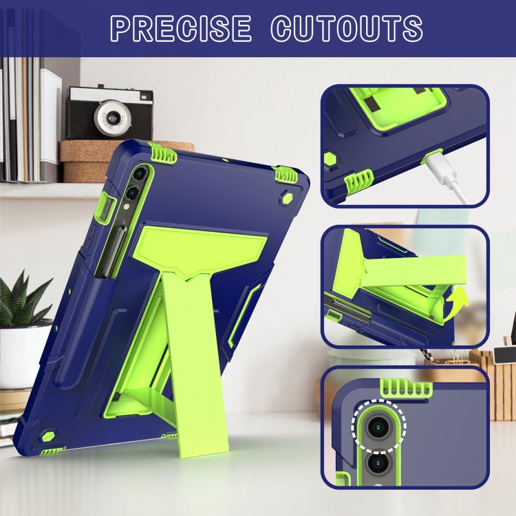 For Samsung Galaxy Tab S9 FE+ / S9+ T Holder Robot Silicone Hybrid PC Tablet Case(Navy Yellow Green) by bashfashion