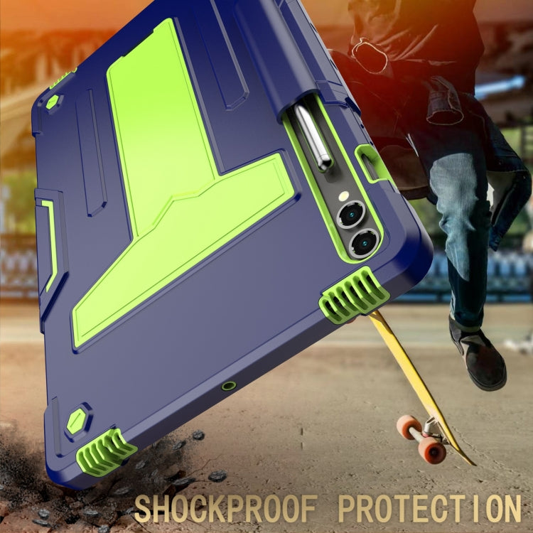 For Samsung Galaxy Tab S9 FE+ / S9+ T Holder Robot Silicone Hybrid PC Tablet Case(Navy Yellow Green) by bashfashion