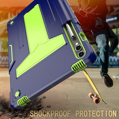 For Samsung Galaxy Tab S9 FE+ / S9+ T Holder Robot Silicone Hybrid PC Tablet Case(Navy Yellow Green) by bashfashion