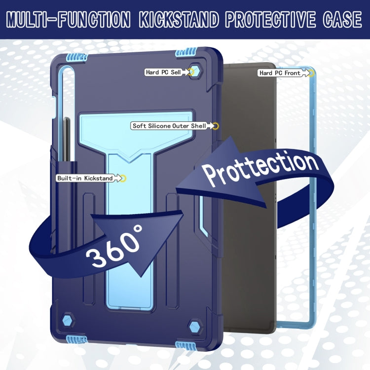 For Samsung Galaxy Tab S9 FE+ / S9+ T Holder Robot Silicone Hybrid PC Tablet Case(Navy Blue Blue) by bashfashion