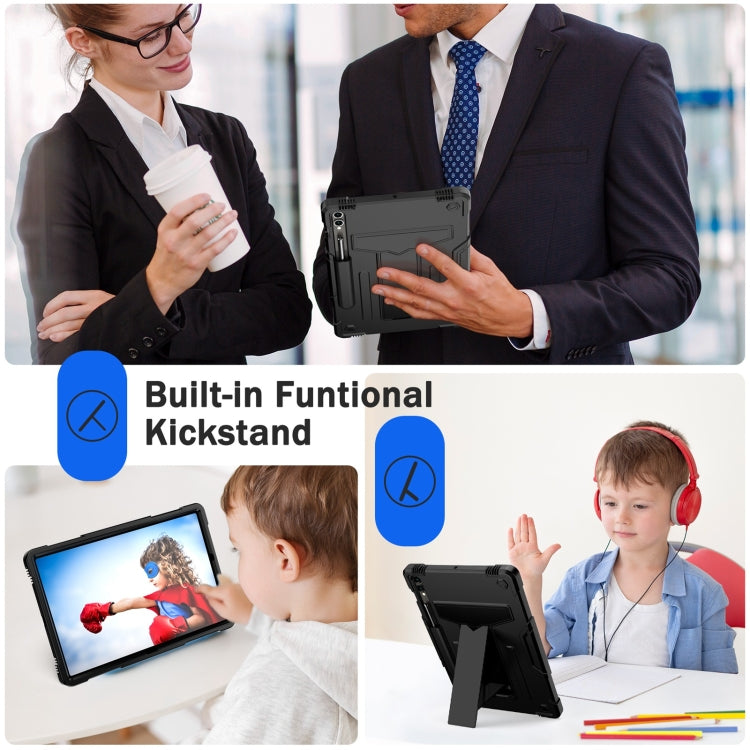 For Samsung Galaxy Tab S9 FE+ / S9+ T Holder Robot Silicone Hybrid PC Tablet Case(Black) by bashfashion