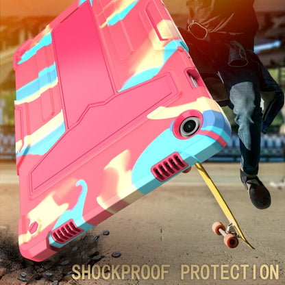 For Samsung Galaxy Tab A9+ T Holder Robot Silicone Hybrid PC Tablet Case(Camouflage Rose Red) by bashfashion