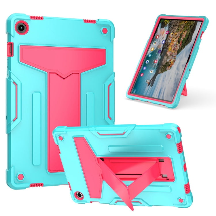 For Samsung Galaxy Tab A9+ T Holder Robot Silicone Hybrid PC Tablet Case(Mint Rose Red) by bashfashion