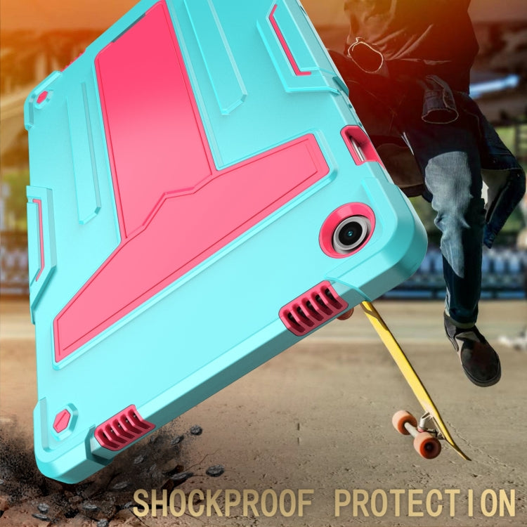 For Samsung Galaxy Tab A9+ T Holder Robot Silicone Hybrid PC Tablet Case(Mint Rose Red) by bashfashion