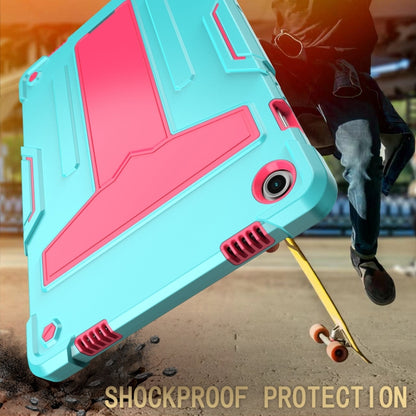 For Samsung Galaxy Tab A9+ T Holder Robot Silicone Hybrid PC Tablet Case(Mint Rose Red) by bashfashion