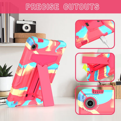 For Samsung Galaxy Tab A9 T Holder Robot Silicone Hybrid PC Tablet Case(Camouflage Rose Red) by bashfashion