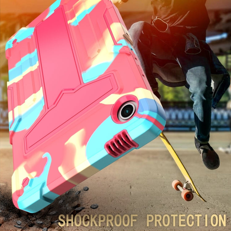 For Samsung Galaxy Tab A9 T Holder Robot Silicone Hybrid PC Tablet Case(Camouflage Rose Red) by bashfashion