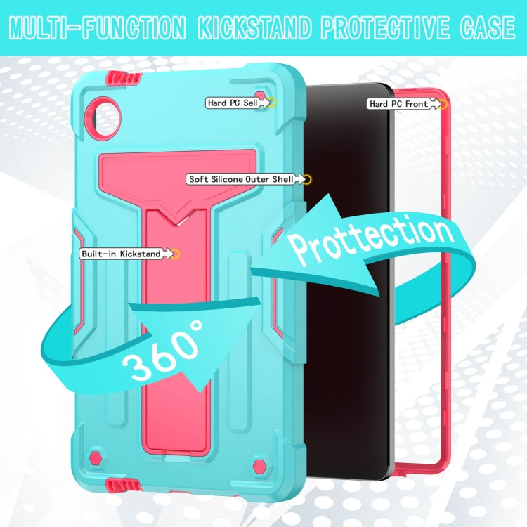 For Samsung Galaxy Tab A9 T Holder Robot Silicone Hybrid PC Tablet Case(Mint Rose Red) by bashfashion