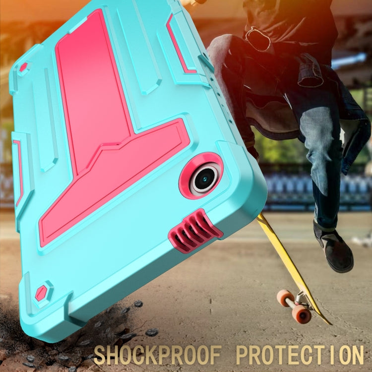 For Samsung Galaxy Tab A9 T Holder Robot Silicone Hybrid PC Tablet Case(Mint Rose Red) by bashfashion