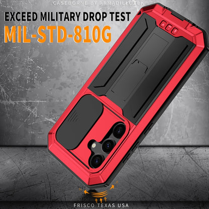 For Samsung Galaxy S24 5G R-JUST Sliding Camera Life Waterproof Holder Phone Case(Red) by R-JUST