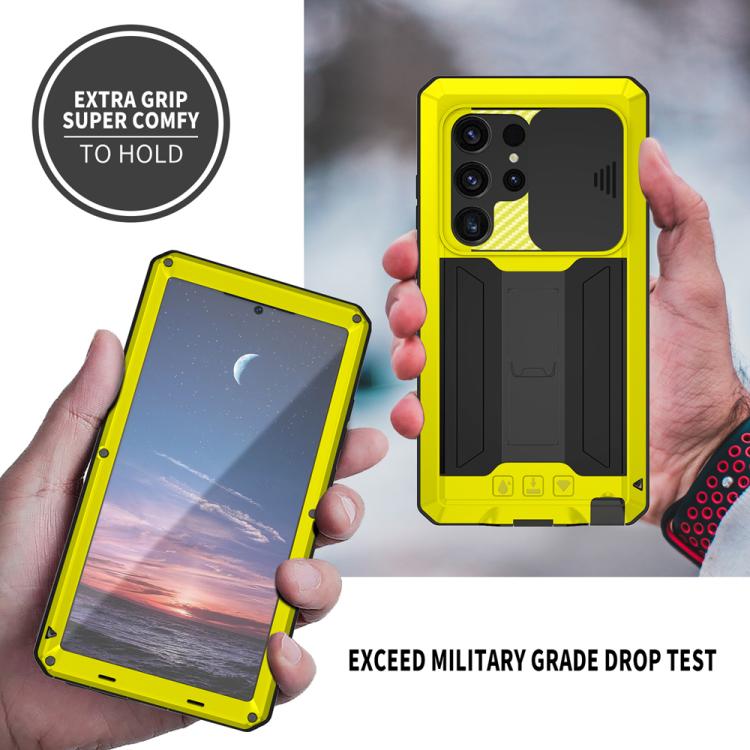 For Samsung Galaxy S25 Ultra 5G R-JUST Sliding Camera Life Waterproof Holder Phone Case(Yellow) by R-JUST