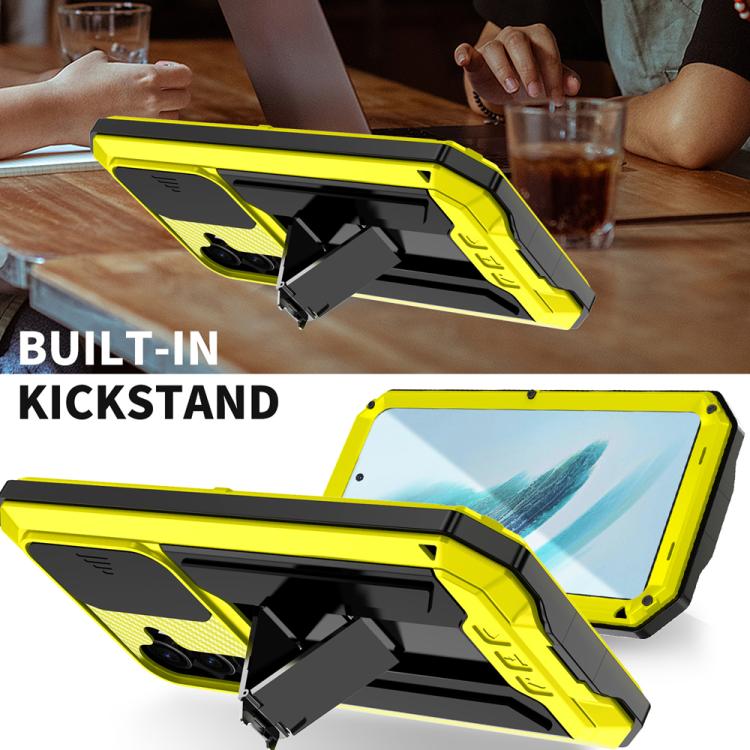 For Samsung Galaxy S25+ 5G R-JUST Sliding Camera Life Waterproof Holder Phone Case(Yellow) by R-JUST