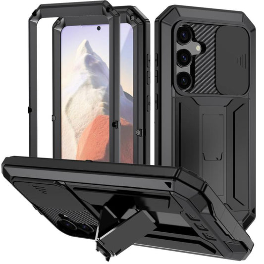 For Samsung Galaxy S25 5G R-JUST Sliding Camera Life Waterproof Holder Phone Case(Black) by R-JUST