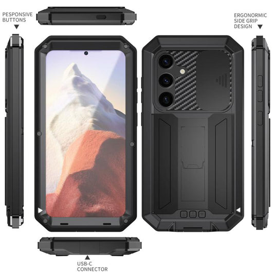 For Samsung Galaxy S25 5G R-JUST Sliding Camera Life Waterproof Holder Phone Case(Black) by R-JUST