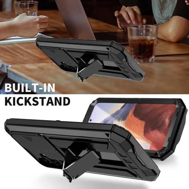 For Samsung Galaxy S25 5G R-JUST Sliding Camera Life Waterproof Holder Phone Case(Black) by R-JUST