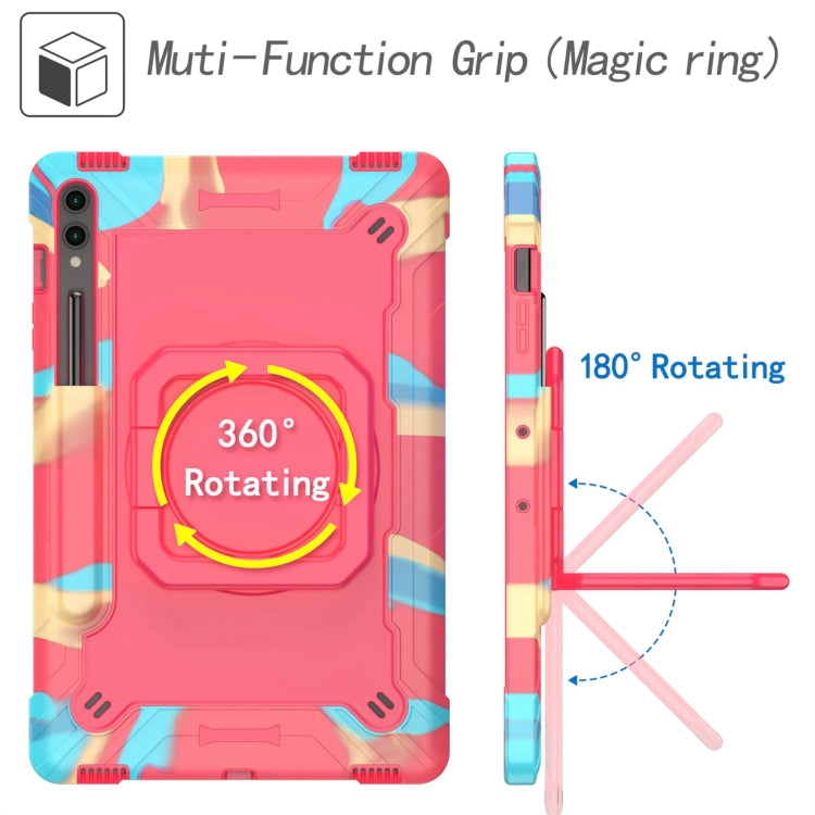 For Samsung Galaxy Tab S9 FE+ / S9+ Handle Robot Silicone Hybrid PC Tablet Case(Camouflage Rose Red) by bashfashion