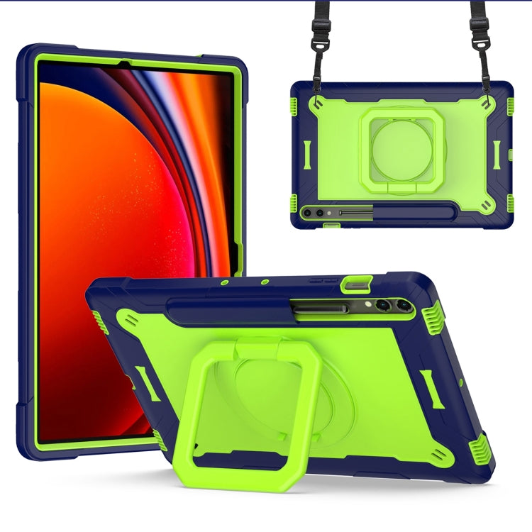 For Samsung Galaxy Tab S9 FE+ / S9+ Handle Robot Silicone Hybrid PC Tablet Case(Navy Yellow Green) by bashfashion