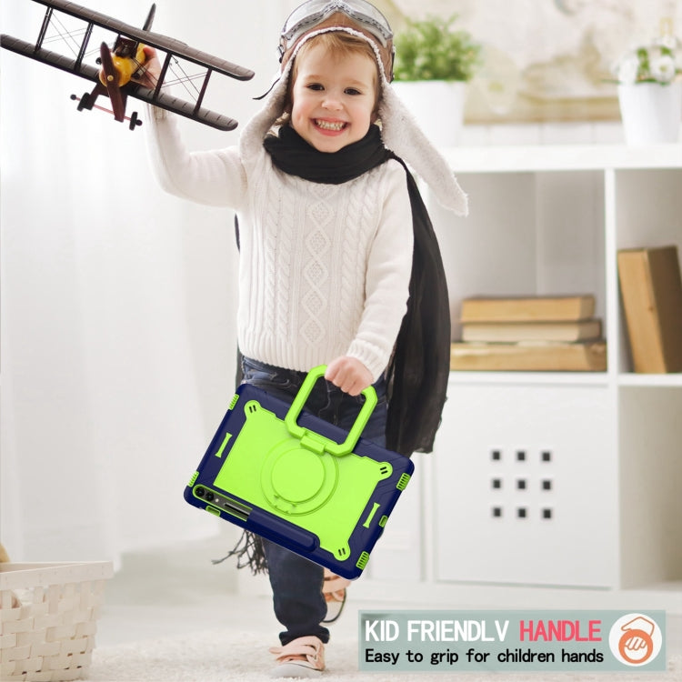 For Samsung Galaxy Tab S9 FE+ / S9+ Handle Robot Silicone Hybrid PC Tablet Case(Navy Yellow Green) by bashfashion