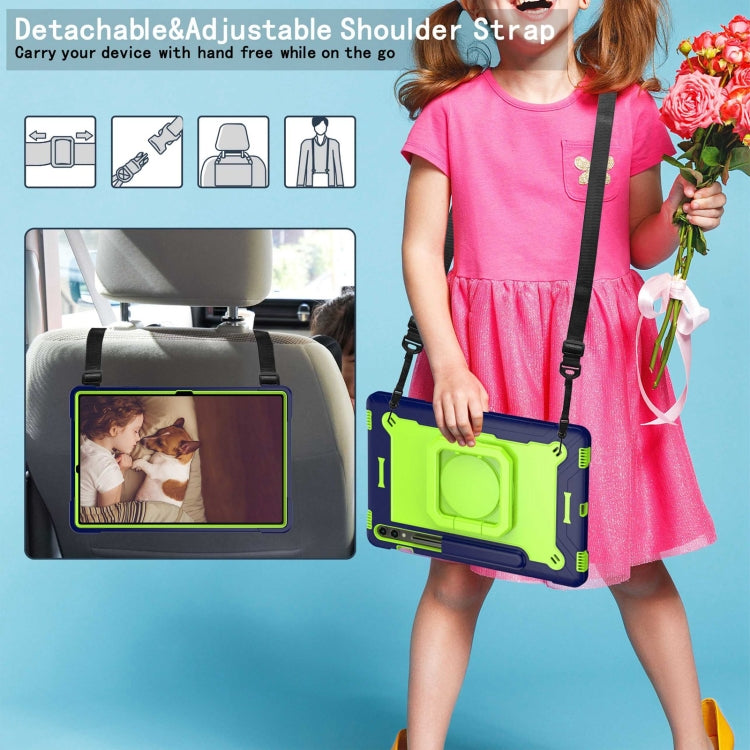 For Samsung Galaxy Tab S9 FE+ / S9+ Handle Robot Silicone Hybrid PC Tablet Case(Navy Yellow Green) by bashfashion