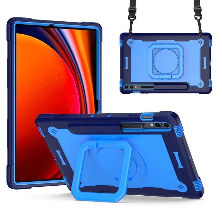 For Samsung Galaxy Tab S9 FE+ / S9+ Handle Robot Silicone Hybrid PC Tablet Case(Navy Blue Blue) by bashfashion